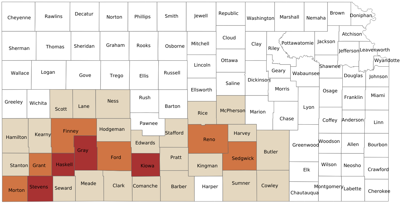 Kansas Measles Outbreaks by County Map